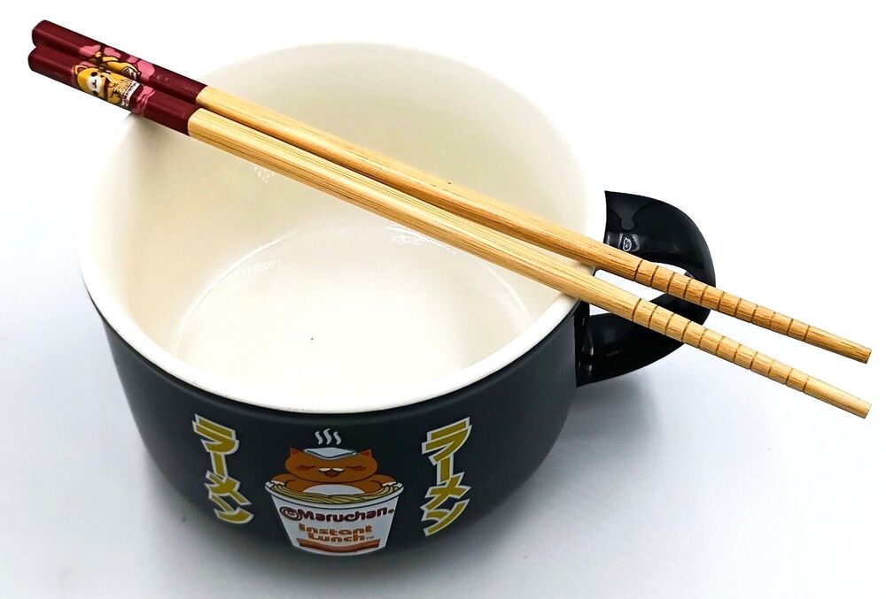 Maruchan Ramen Noodle Soup Bowl Ceramic Mug & Chopsticks Set Cat Mad Engine 2025